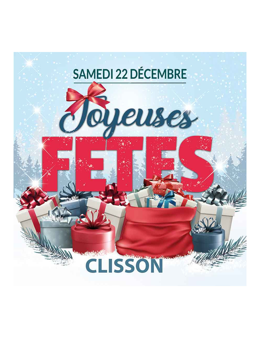 Stickers vitrine 40x40 cm Joyeuses Fêtes Cadeaux